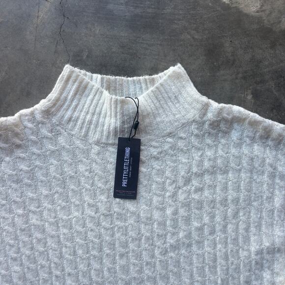 PrettyLittleThing Cable Knitted Sweater Jumper Dress Women's M Cream Long Sleeve - Picture 2 of 13